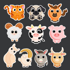 Cute domestic animals set sticker template vector