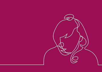 Business cards design with women faces- continuous line drawing