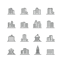 Building related icons: thin vector icon set, black and white kit