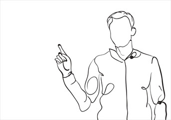 Young businessman thinking.Hand drawn vector sketch illustration on white background.