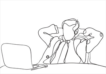 Sketch of man with computer. Hand drawn illustration.