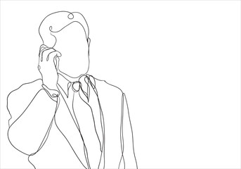 Sketch of businessman in talking on the phone. Hand drawn vector illustration.