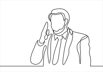 Business man raising up his hand.vector- continuous line drawing