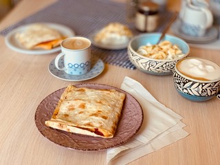 Homemade breakfast on wooden table
