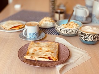 Homemade breakfast on wooden table