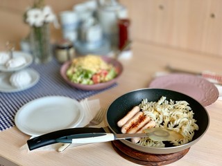 Homemade breakfast in the kitchen 