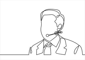 Customer Center of male operator- continuous line drawing
