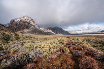 Desert winter storm at Red Rock Canyon National Conservation Area near Las Vegas, Nevada.