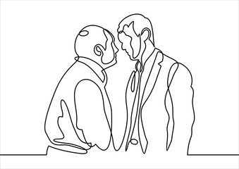 Vector illustration character of angry boss shouting and complaining employee. Line - continuous line drawing