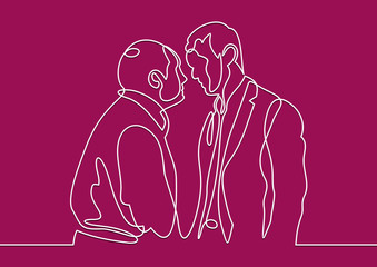 Vector illustration character of angry boss shouting and complaining employee. Line - continuous line drawing