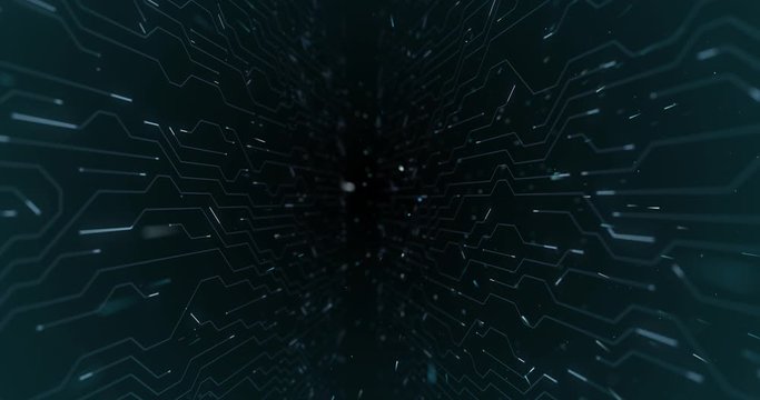 4K high technology seamless loop of the futuristic circuit board. Electrical signals flowing in electrical conductors. neural network and big data. artificial intelligence, matrix. 3D render