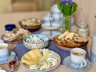 breakfast with coffee and croissant