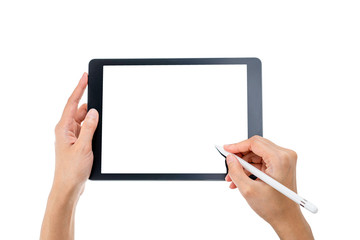 Technology Concept. Hand using Tablet with stylus