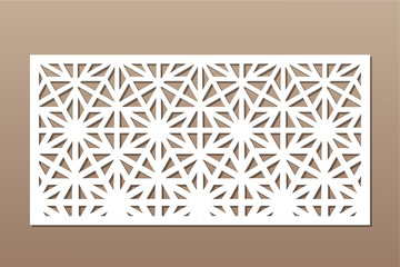 Decorative card for cutting. Recurring linear geometric mosaic pattern. Laser cut. Ratio 1:2. Vector illustration.
