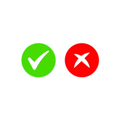 True and false symbols accept rejected for evaluation isolated on white background. Vector illustration