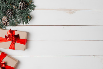 Christmas Boxes Fir Tree Branches Arrangement