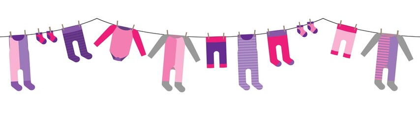 colorful hanging laundry for babygirl vector decorative garland isolated on white background