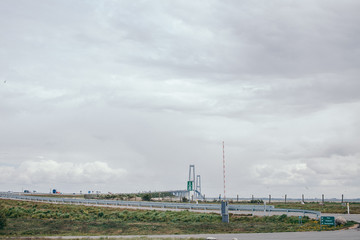 Beautiful modern bridge over the strait in denmark