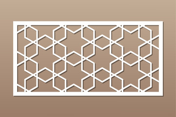 Decorative card for cutting. Recurring Artistic Arab Mosaic pattern. Laser cut. Ratio 1:2. Vector illustration.