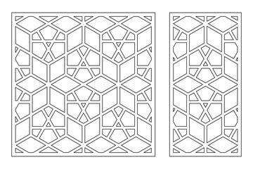 Set decorative card for cutting. Recurring Artistic Arab Mosaic pattern. Laser cut. Ratio 1:1, 1:2. Vector illustration.