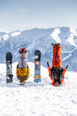 Snowboard yoga people enjoying winter vacation.