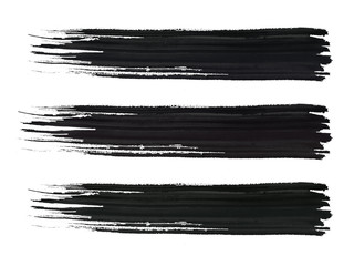 Black hand-drawn brushstrokes isolated on a white background. Three straight stripes