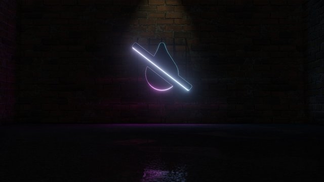 3D Rendering Of Blue Violet Neon Symbol Of Tint Slash Icon On Brick Wall