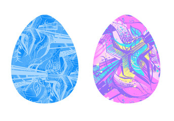 two EASTER eggs with patterns of STYLIZED ornamental FLOWERS
