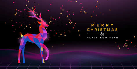 Christmas New Year retro 80s neon deer party card