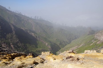 Landscape on top of the Kawah Ijen volcano on the Java island in Indonesia