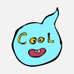 A strange clumsy ghost in the form of a dialog box that says cool. Cartoon style.