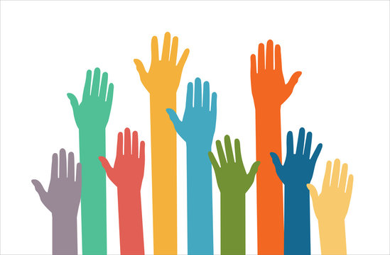 Raised hands volunteering vector concept