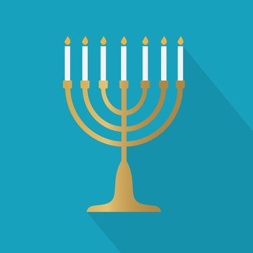 golden Menorah (Hanukkah) jewish candle holder icon- vector illustration
