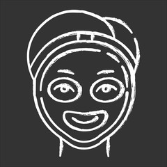 Cosmetology chalk icon. Spa facial treatment. Medical procedure. Face female mask for rejuvenation. Skincare and healthcare. Skin cleansing. Beauty salon. Isolated vector chalkboard illustration