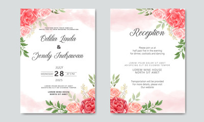 Fototapeta na wymiar bohemian and vintage floral and leafs wedding invitation