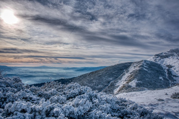 Mountains with snow and beautiful sky and sun, slovakia