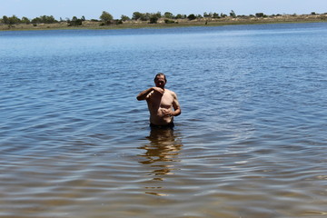 man in water