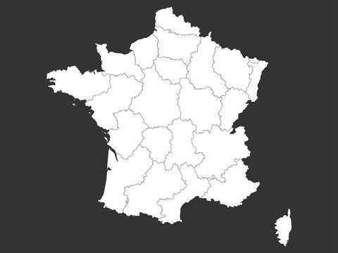 France map with boundaries outline vector. Gray, white.