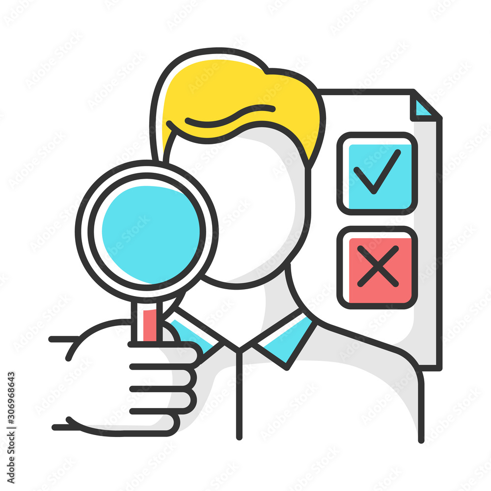 Poster survey interviewer color icon. face-to-face interview. human-assisted poll. social research. public 