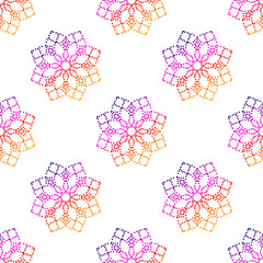 Fantasy seamless pattern with ornamental mandala. Abstract round doodle flower background. Floral geometric circle. Vector illustration. 