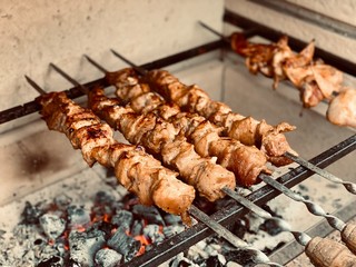 shish kebab on skewers on grill
