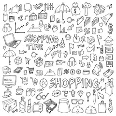 Set of Shopping Drawing illustration Hand drawn doodle Sketch line vector eps10