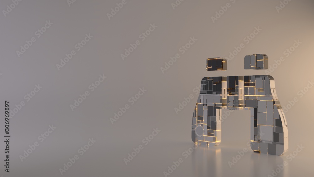 Poster light background 3d rendering symbol of binoculars icon