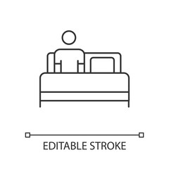 Bed rest linear icon. Tired man under blanket. Common cold aid. Leisure and comfort. Bedroom. Thin line illustration. Contour symbol. Vector isolated outline drawing. Editable stroke