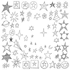 Set of Star Drawing illustration Hand drawn doodle Sketch line vector eps10