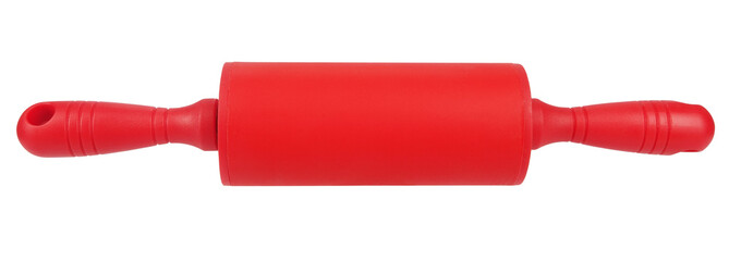 Red rolling pin isolated on white background