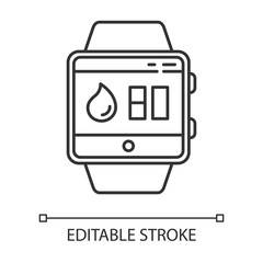 Fototapeta premium Water balance tracking smartwatch function linear icon. Thin line illustration. Hydration remindings and measurements. Water resistant. Contour symbol. Vector isolated outline drawing. Editable stroke