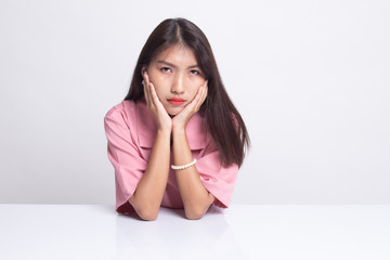 Asian girl with sad emotion.