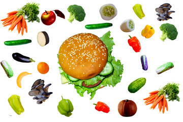 fresh vegetables isolated on white background, long format with copy space