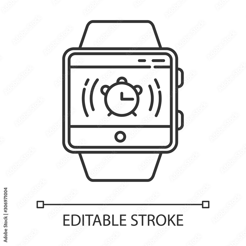 Poster alarm clock smartwatch function linear icon. awaken from night sleep and short naps with sound and v